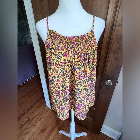 NWT Cynthia Rowley Yellow and Pink Floral Spaghetti Strap Tank Top Women Size XS - Picture 1 of 8